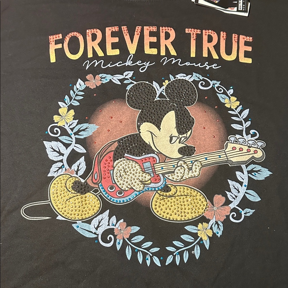 NWT Disney Mickey Mouse Black Forever True Rhinestone Crew Neck Sweater Size L - Picture 3 of 6
